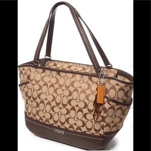 Coach Park Signature Carrie leather & canvas tote.